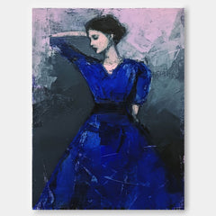 Large Elegantly Lady Artwork Original Purple Acrylic Painting Canvas Abstract Woman Wall Art Framed