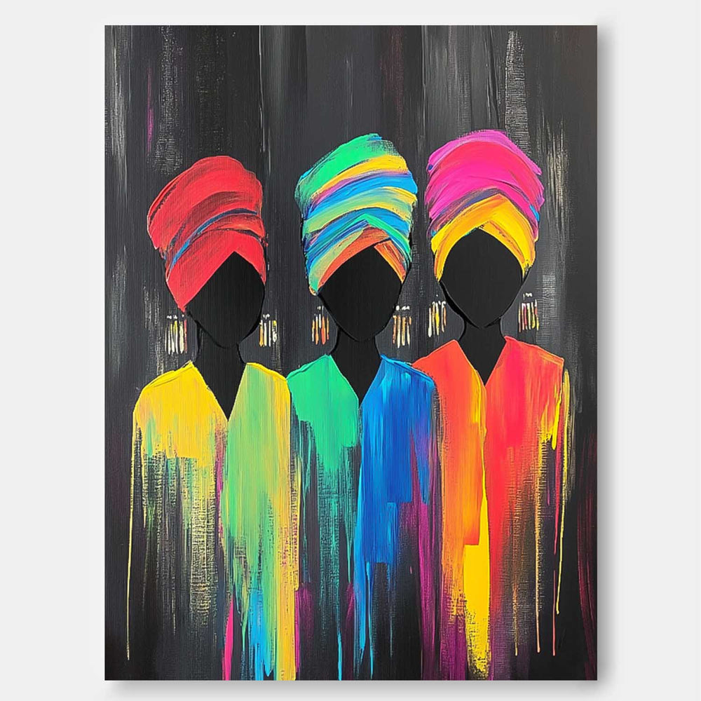 Origina Acrylic Painting Canvas Framed Abstract Woman Wall Art Large Three Girl Portrait Artwork