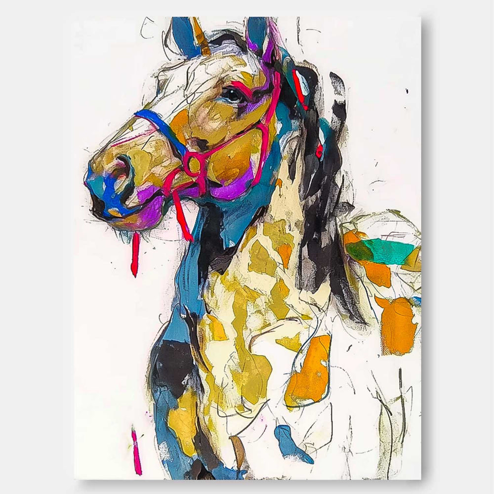 Modern Colorful Abstract Wall Art Minimalism Animal Oil Painting Large Horse Acrylic Painting Home Decor