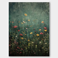 Abstract Flower Oil Painting On Canvas Beautiful colorful Flowers Artwork Big Original Texture Framed