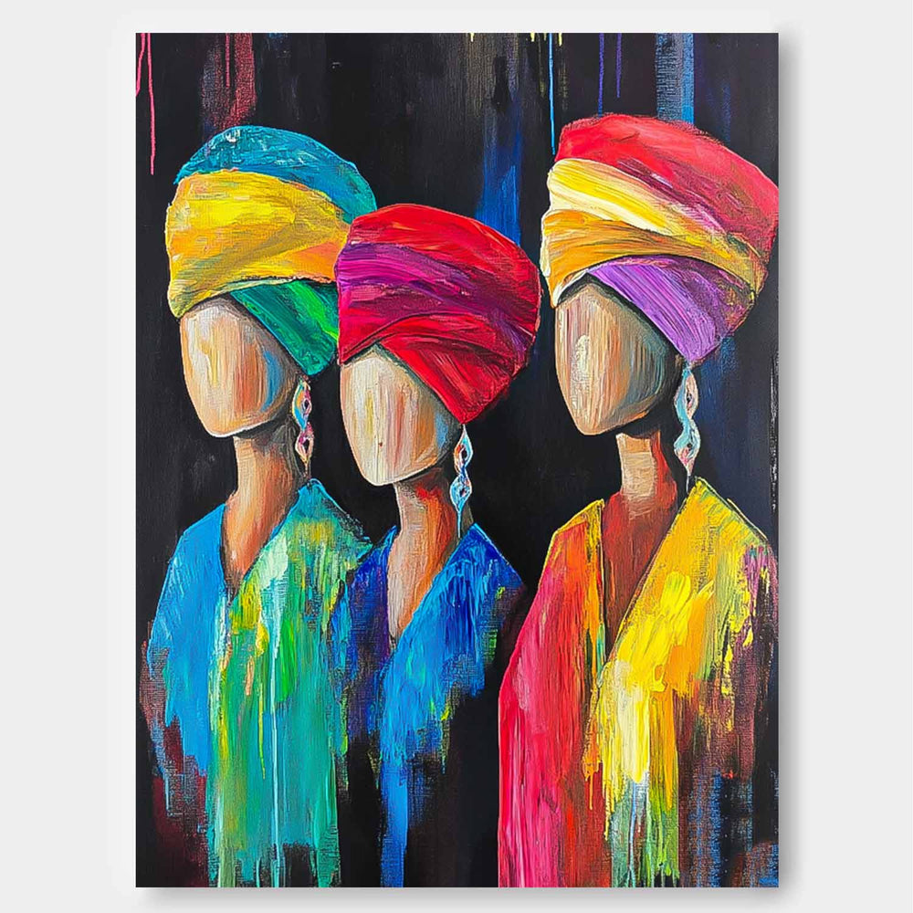 Abstract Woman Wall Art Large Portrait Artwork Origina National Costumes Acrylic Painting Canvas Framed 