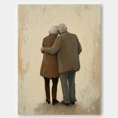Large Man And Wife Acrylic Painting Framed Original Contemporary Spouse Wall Art Abstract View Of Back Artwork