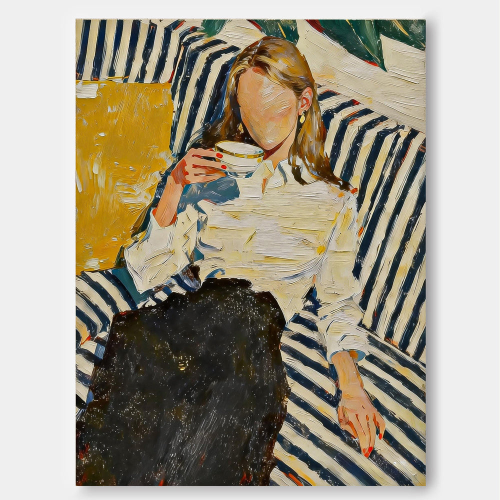 Chic Parisian Style Wall Art Elegant Female Figurative Painting Modern Impressionist Woman Portrait Artwork