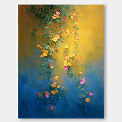 Abstract Bohemian Floral Oil Painting Hanging Vine Yellow Pink Flowers Canvas Wall Art Living Room Decor
