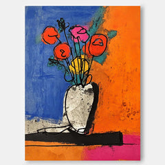 Jardiniere Painting Wall Art Large Colorful Flower Abstract Painting Canvas Original Artwork Decor