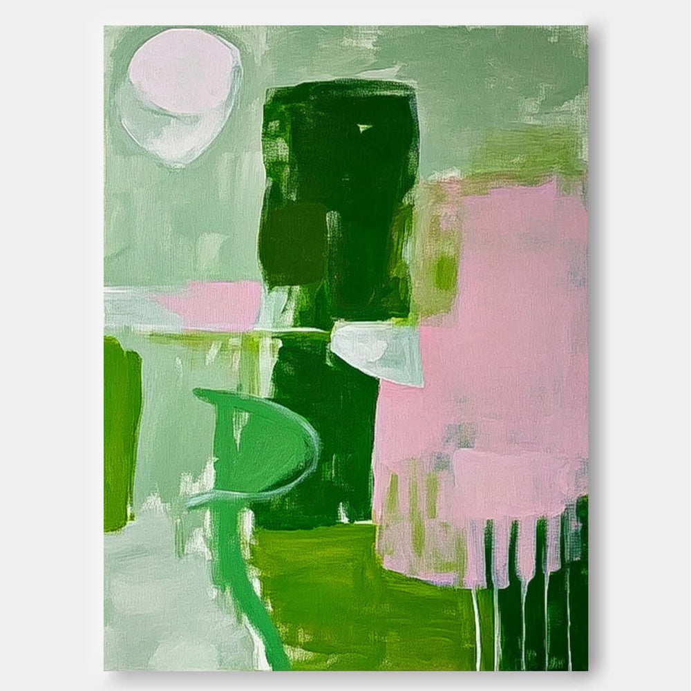 Modern Wall Art Pink And Green Stitching Original Acrylic Painting Wall Art Abstract Oil Painting On Canvas