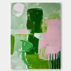 Modern Wall Art Pink And Green Stitching Original Acrylic Painting Wall Art Abstract Oil Painting On Canvas