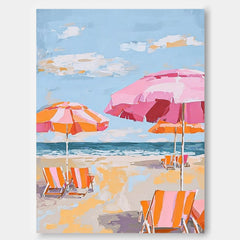 Colorful Seaside Landscape Artwork Abstract Beach Scenery Oil Painting Framed Large Wall Art Home Decor