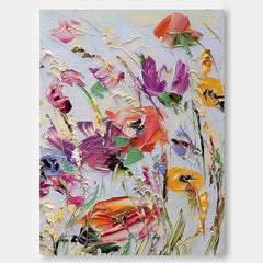 Colorful Floral Abstract Acrylic Knife Painting On Canvas Contemporary Flower Wall Art Boho Art