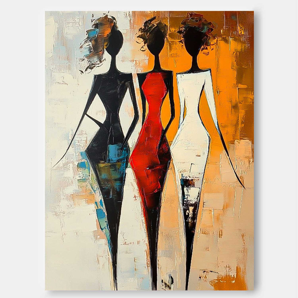 Large Line Portrait Artwork Original Elegant Lady Acrylic Painting Canvas Abstract Woman Wall Art Framed