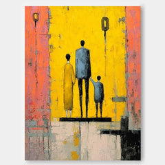 Modern Neutral Background Framed Minimalist Family Wall Art Original City Silhouette Oil Painting 