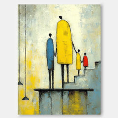 Original Neutral Background Oil Painting Minimalist Family Wall Art Modern City Silhouette Home Decor