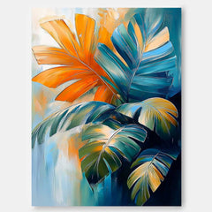 Botanical Painting Nature Wall Art Large Colorful Monstera Leaves Painting Leaf Minimalist Wall Art Decor