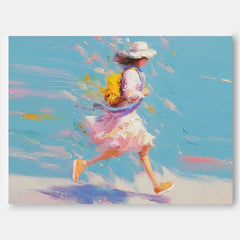Extra Large Horizontal Abstract Women Wall Art Vibrant Pink & Yellow Lady Painting Textured Impasto Art