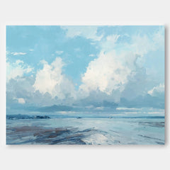 Blue Sky And White Clouds Painting Abstract Tranquil Sea View Landscape Large Texture Scenery Wall Art