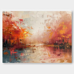 Red Abstract Landscape Oil Painting On Canvas Framed Texture High Quality Wall Art Original Scenery Artwork