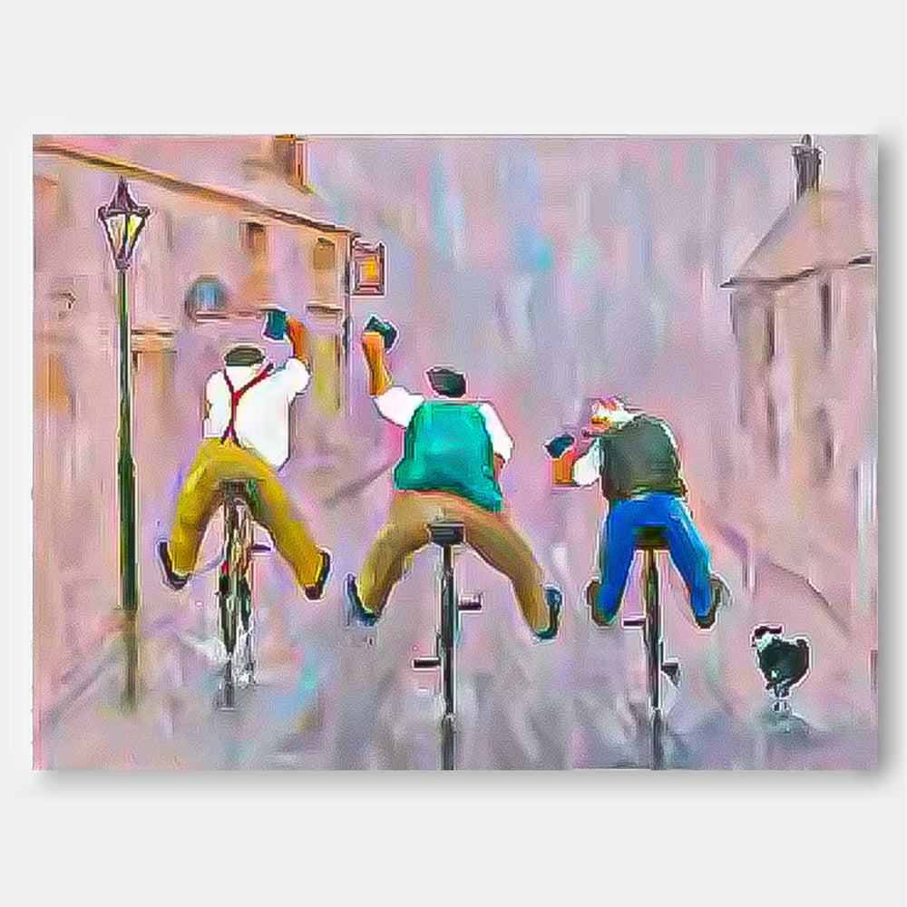Large Man Rding A Bicycle Wall Art Abstract Oil Painting Original Medieval style Artwork For Living Room
