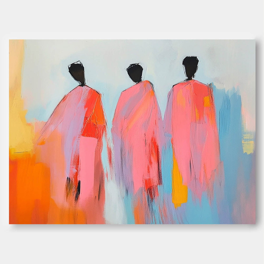 Modern Minimal Abstract Oil Painting Contemporary Gallery Wall Art Pink Figure View Of Back Home Decor 