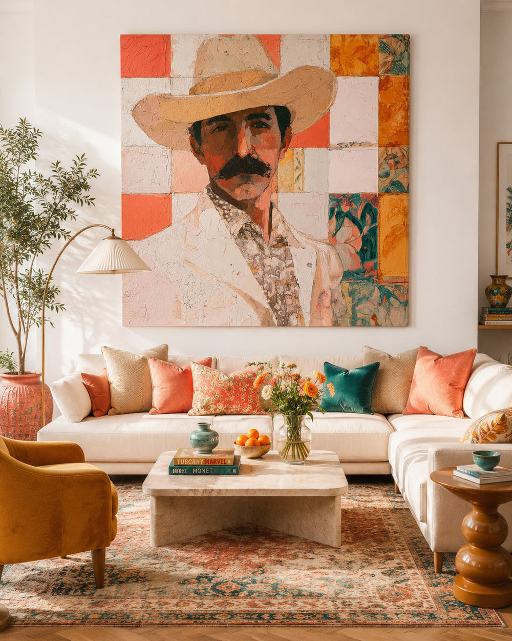 Modern Cowboy Portrait Art Geometric Abstract Painting For Living Room Decor