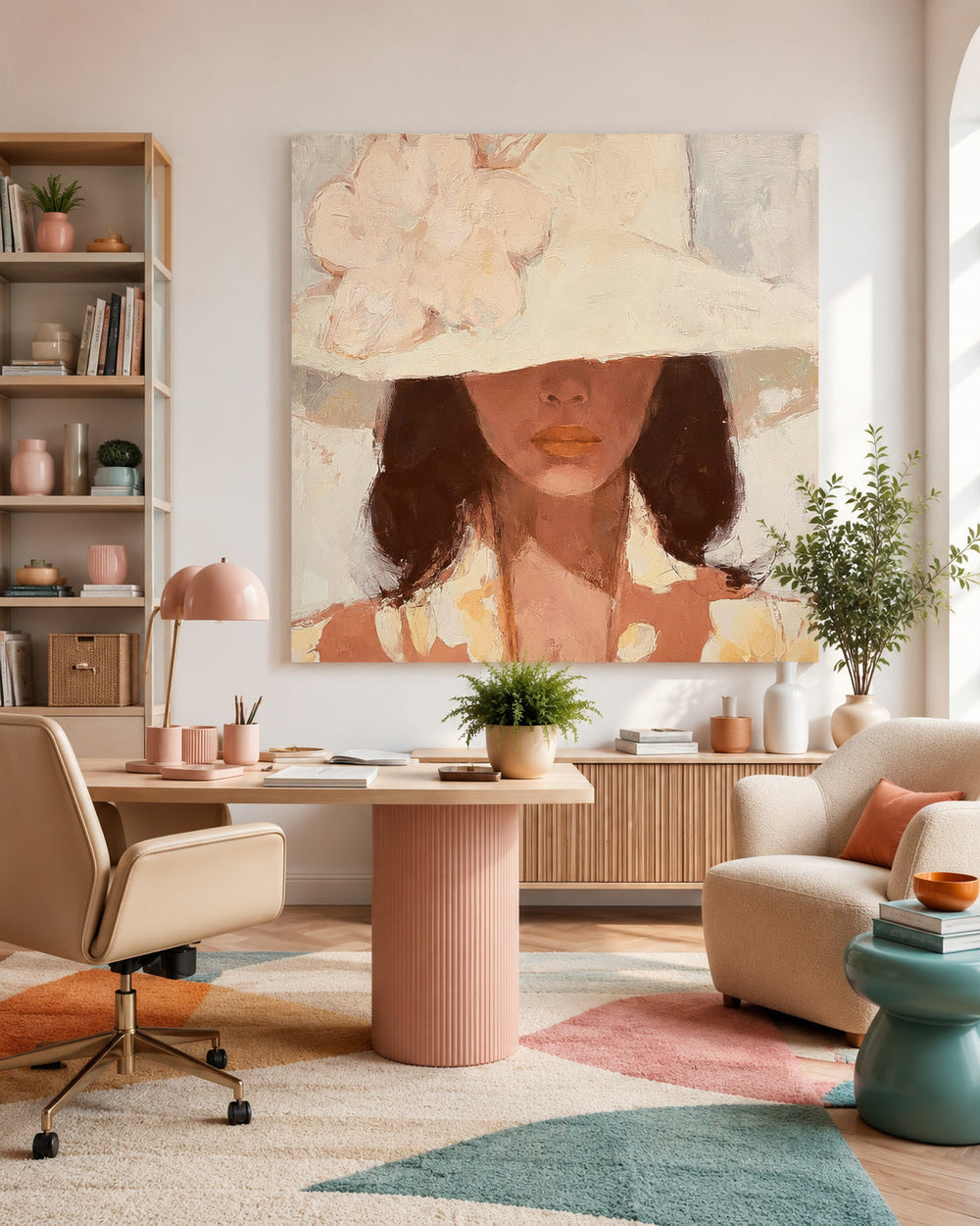 Chic Square Canvas Art Of Lady In Hat For Bedroom And Lounge Wall Decoration