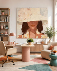 Chic Square Canvas Art Of Lady In Hat For Bedroom And Lounge Wall Decoration