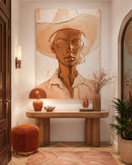 Original Oil Painting Of Woman In Hat With Expressive Texture For Entryway And Hallway
