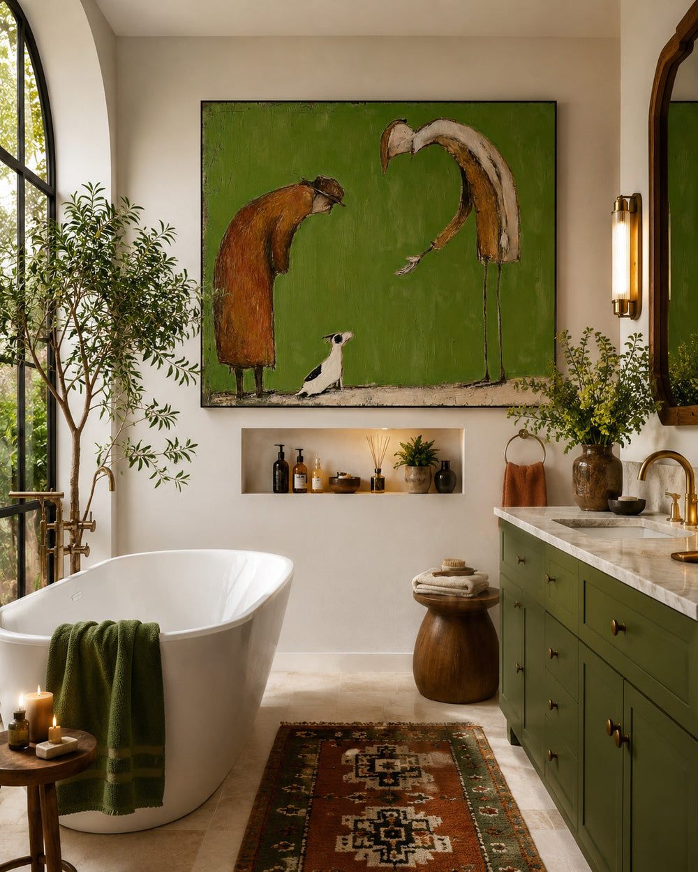 Retro Abstract People And Dog Painting For Living Room Wall Art Decor