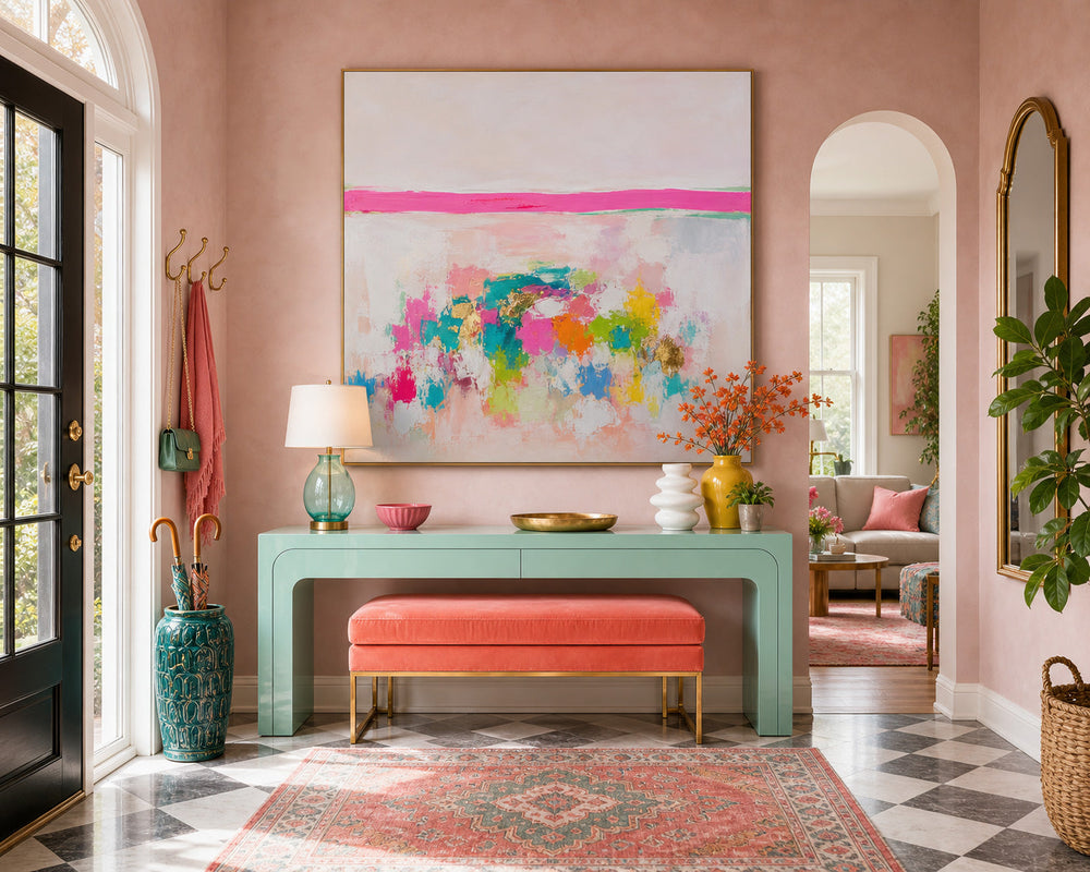 Square Abstract Ocean Art With Expressive Brushstrokes For Lounge Walls