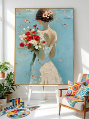 Underwater Bride Painting With Goldfish And Flowers For Romantic Home Decor