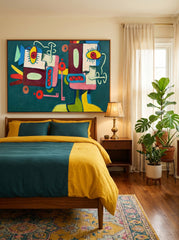 Quirky Abstract People Painting With Colorful Geometric Shapes For Modern Home Decor