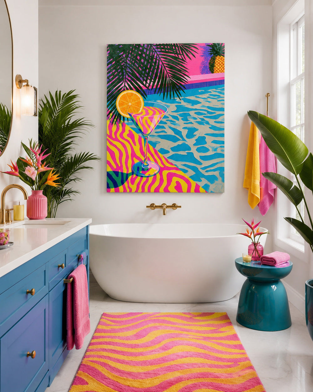 Retro Pop Art Swimming Pool Painting For Living Room And Lounge Wall Decor