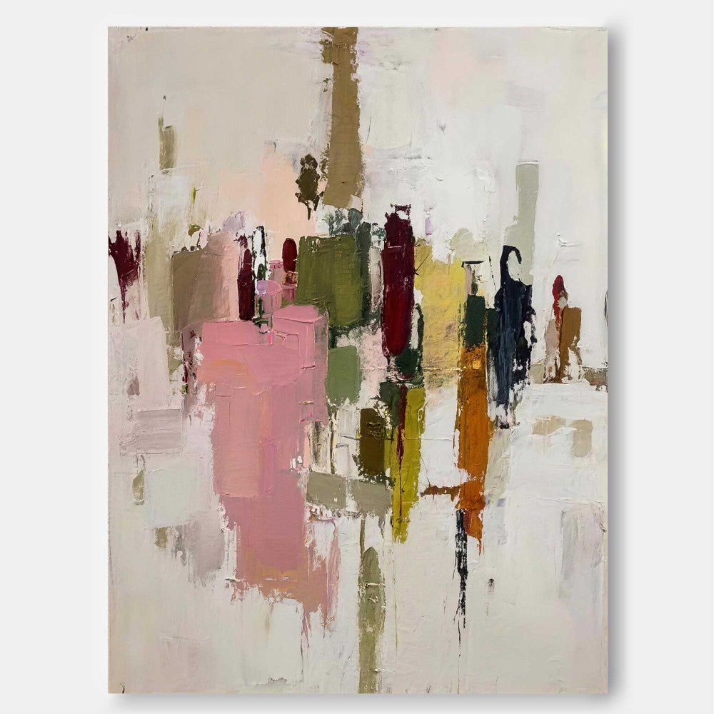 Original Vertical Canvas Art With Earthy Tones For Chic Urban Loft And Lounge