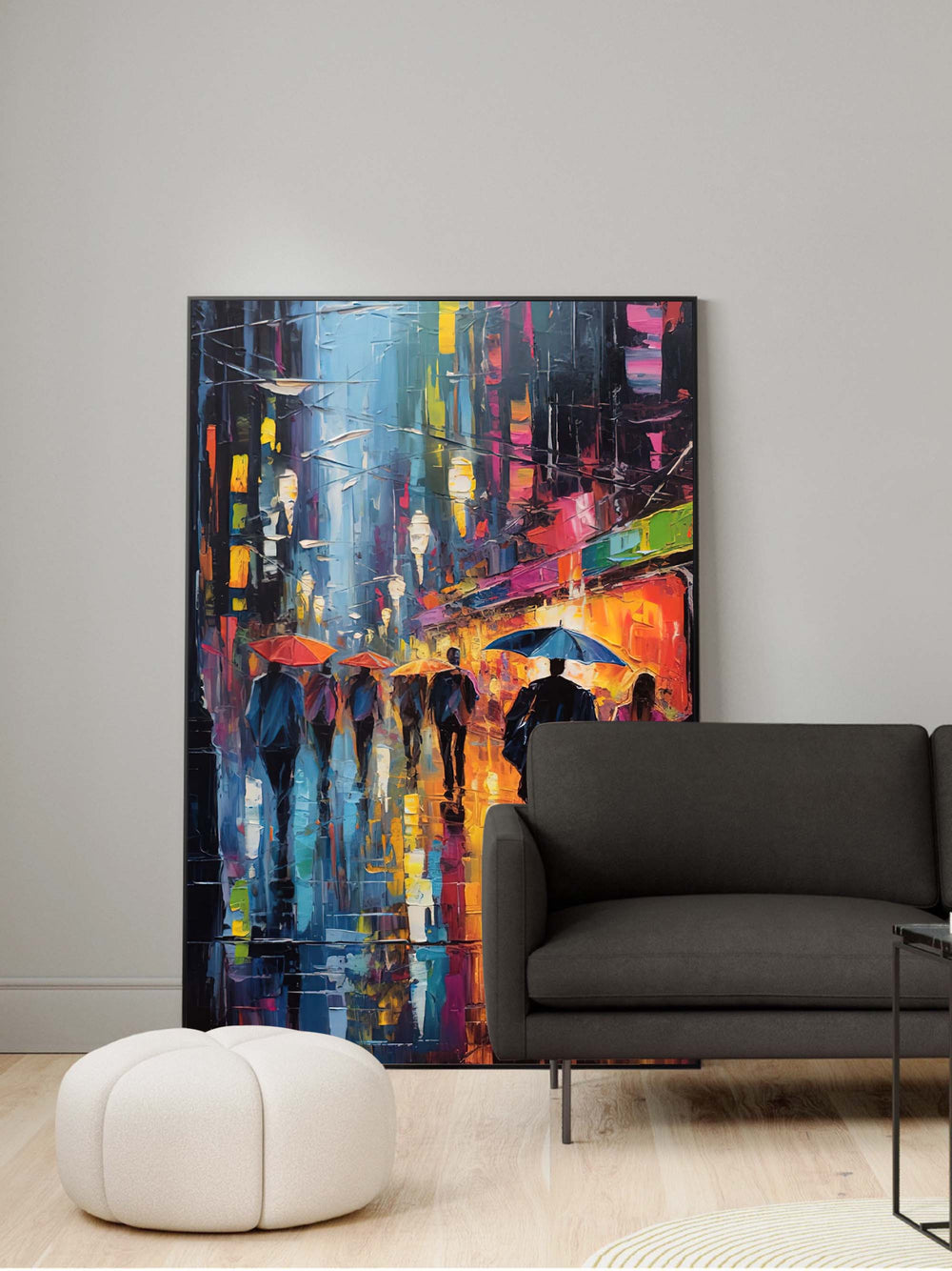 Abstract Rainy Night Cityscape Oil Painting On Canvas Original Modern Urban Scene Art Large Wall Art Home Decor