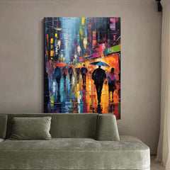 Abstract Rainy Night Cityscape Oil Painting On Canvas Original Modern Urban Scene Art Large Wall Art Home Decor