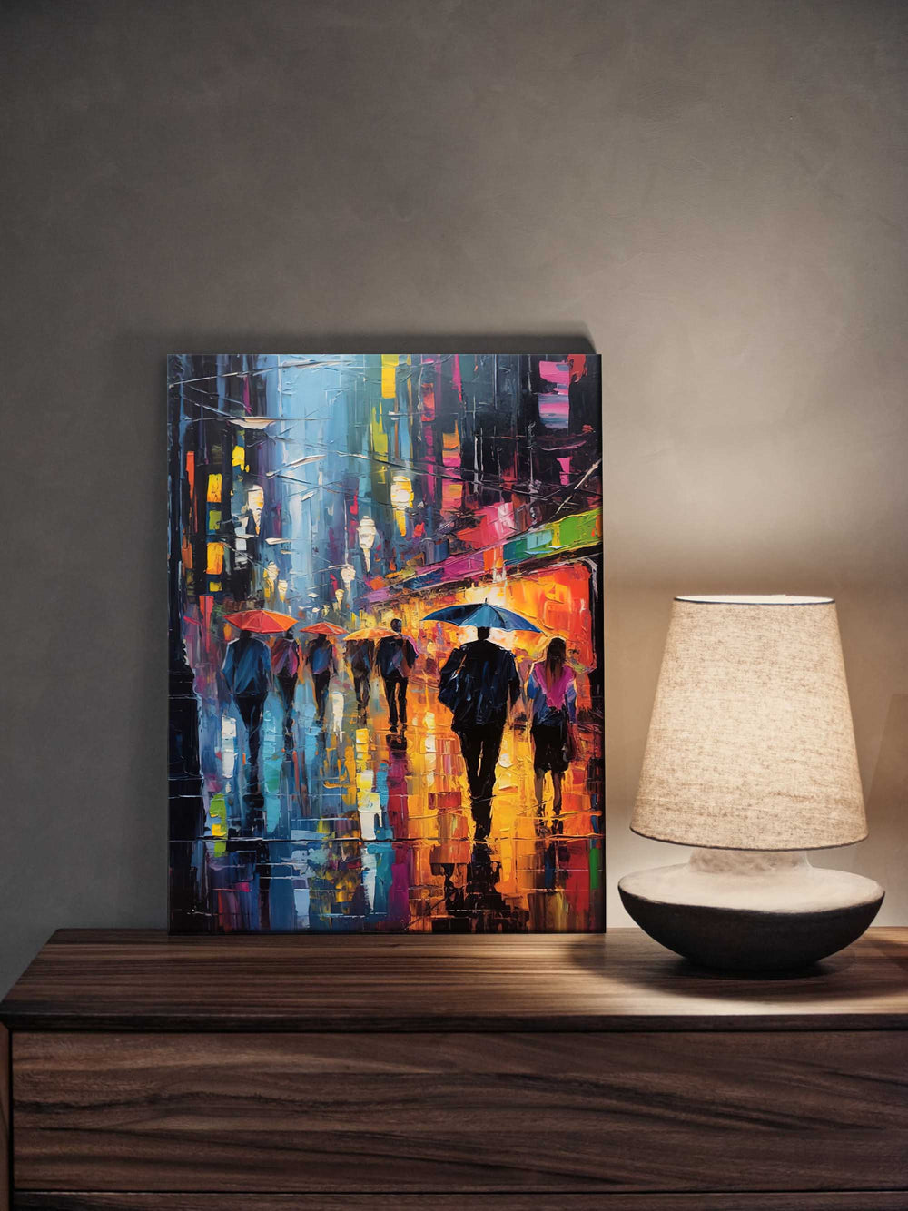 Abstract Rainy Night Cityscape Oil Painting On Canvas Original Modern Urban Scene Art Large Wall Art Home Decor