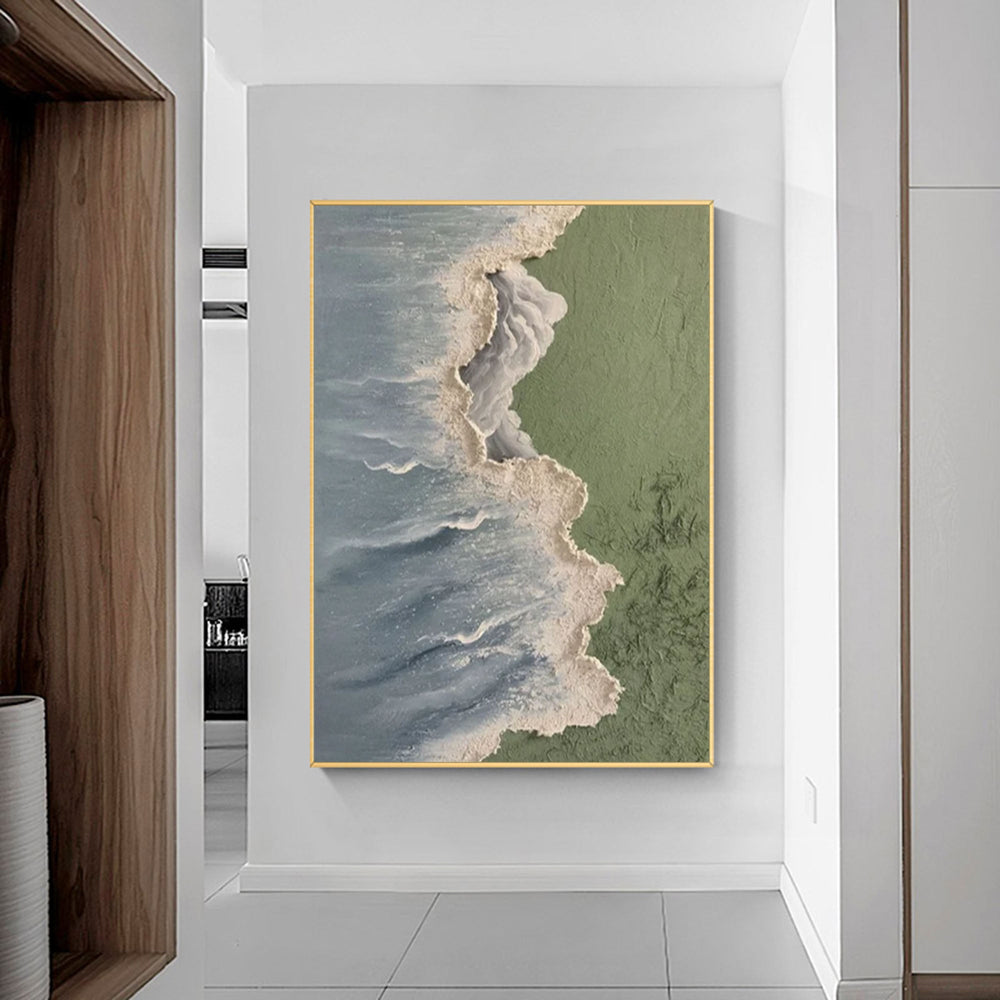 Original Abstract Beach Oil Painting On Canvas Large Blue Ocean Wall Art Seascape Painting Living room Wall Decor