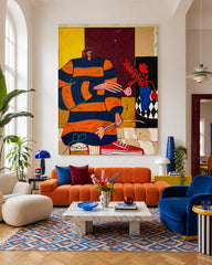 Quirky Modern Portrait Painting With Bold Colors For Living Room Wall Art Decor