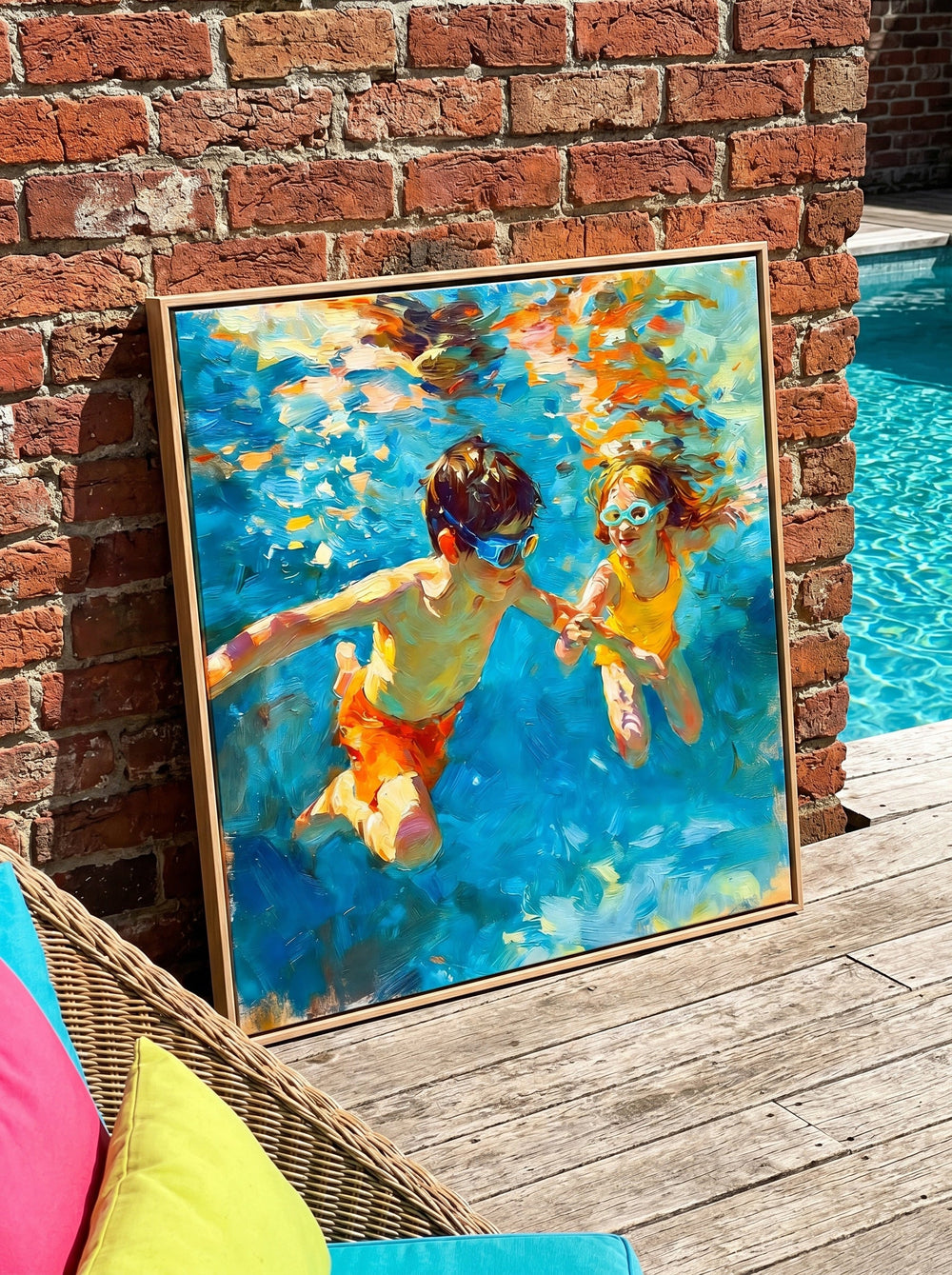 Vibrant Underwater Kids Swimming Art For Family Home Decor
