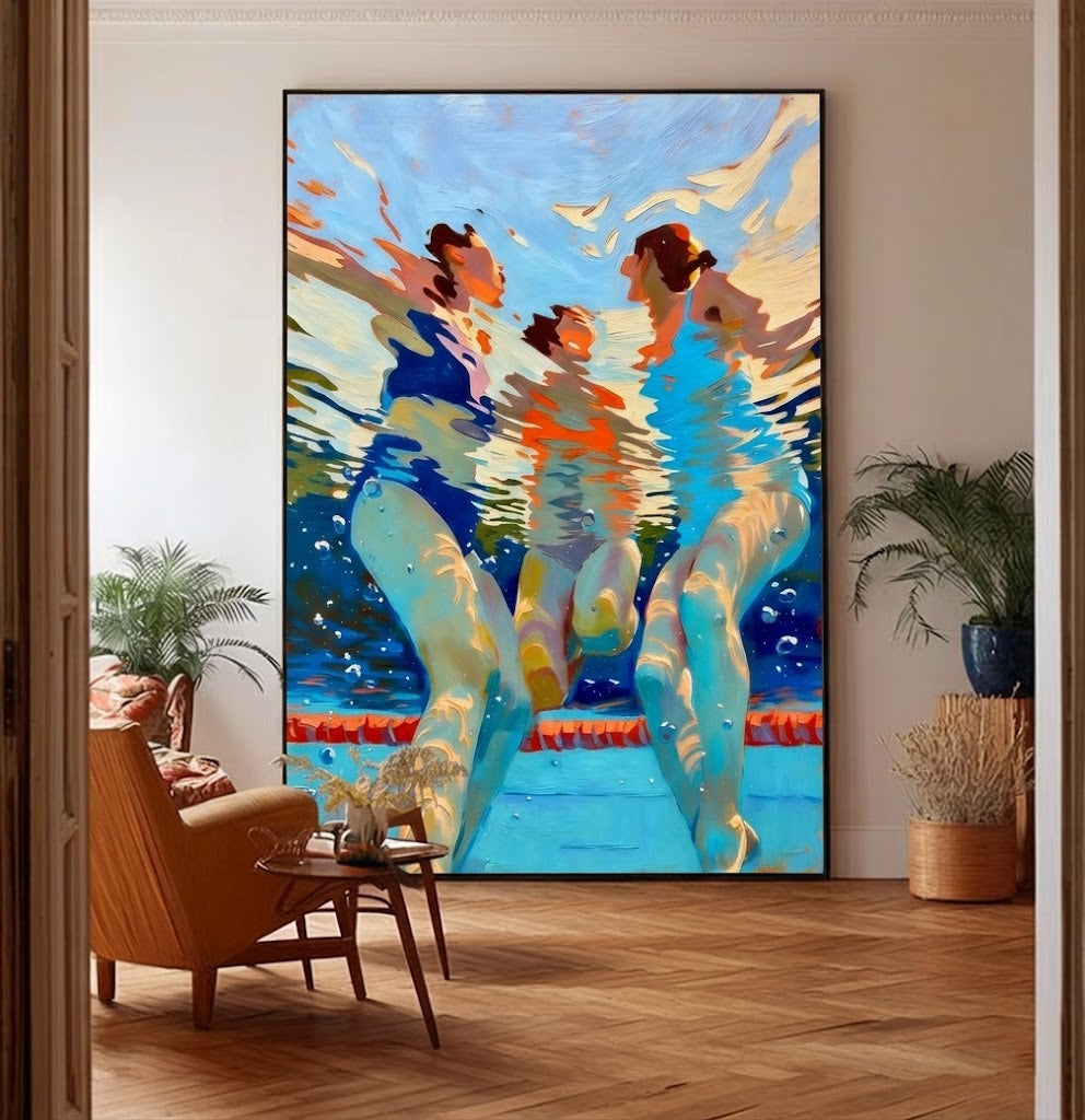 Contemporary People Themed Art Square Canvas Painting With Vibrant Colors For Home Decor