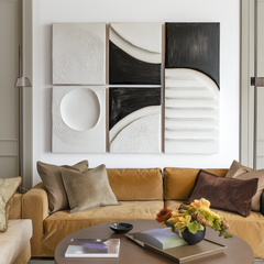 Linear Silence-5-Piece Minimalist Canvas Painting in Black and White for Modern Decor
