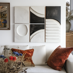 Linear Silence-5-Piece Minimalist Canvas Painting in Black and White for Modern Decor