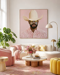 Modern Cowboy Portrait Pink Textured Canvas Art For Living Room Decor