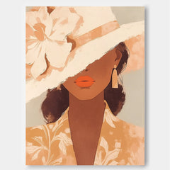 Retro Vintage Style Wall Art Featuring Stylish Lady With Hat And Earrings