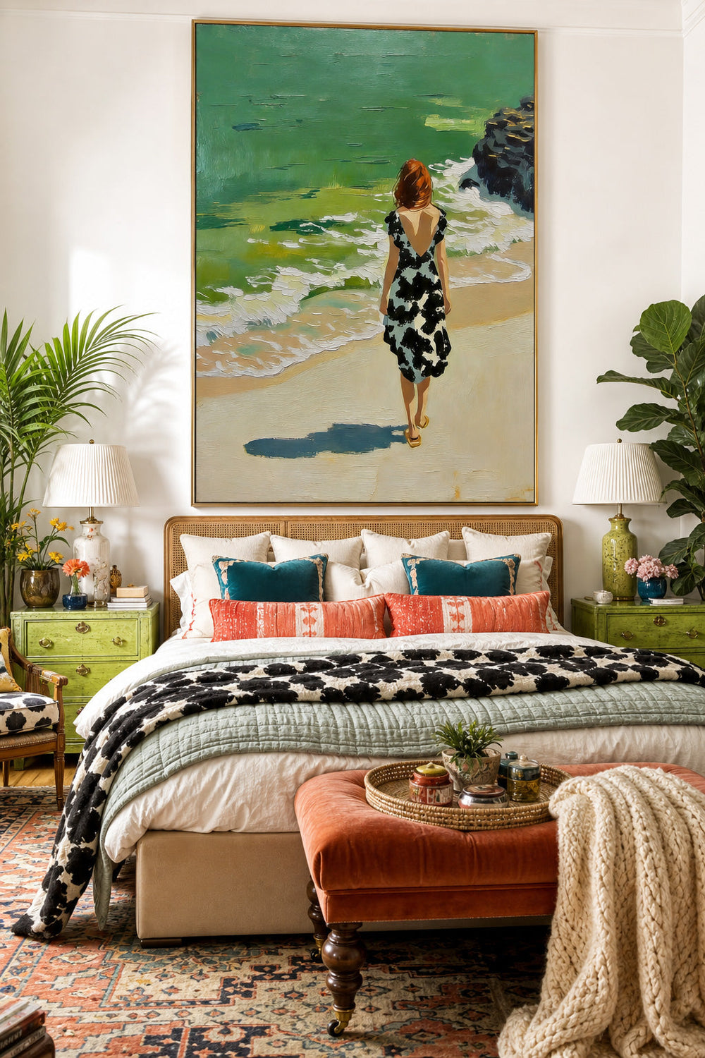 Serene Seaside Woman Art Print For Relaxing Bedroom And Lounge Spaces