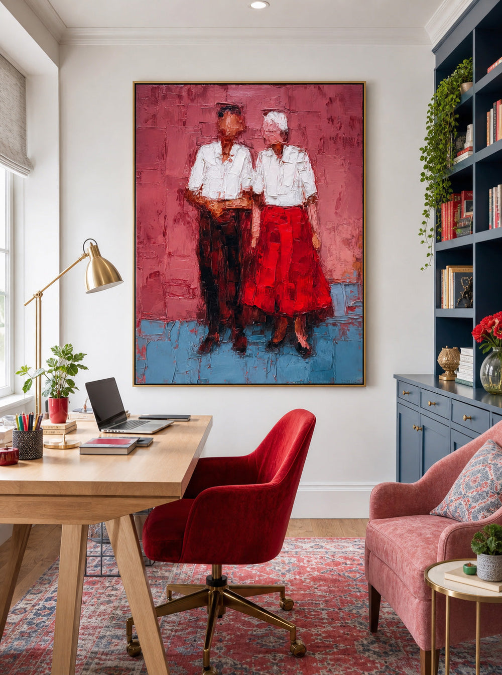Elderly Couple Portrait Oil Painting Expressive Red And Blue Modern Art For Home