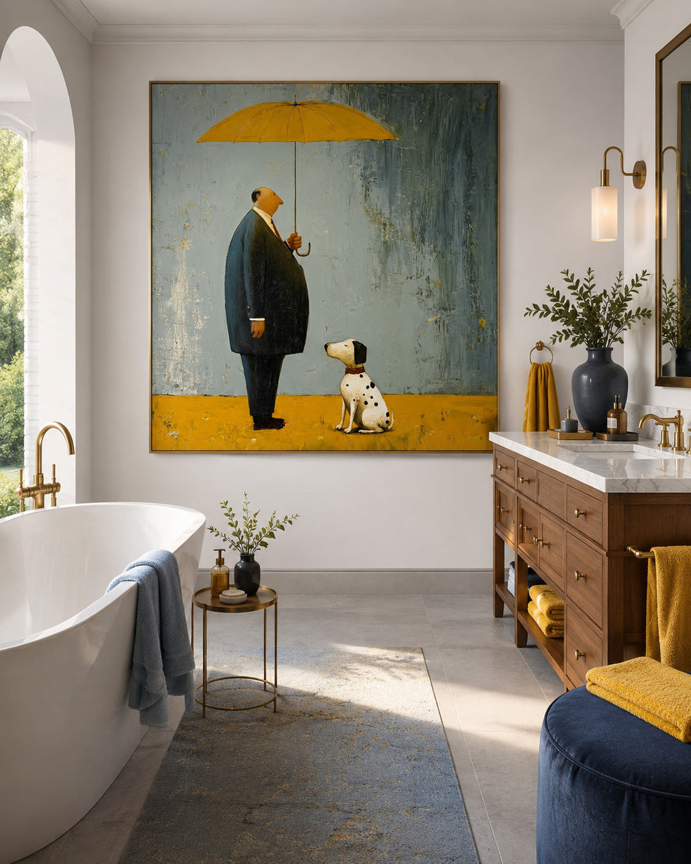 Modern Square Canvas Art Featuring A Loyal Dog And Owner In Minimalist Style