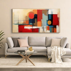 Red Original Abstract Oil Painting On Canvas Geometric Large Composition Artwork Framed Living Room Decor