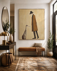 Modern Minimalist Painting Of Man With Dog For Living Room Decor