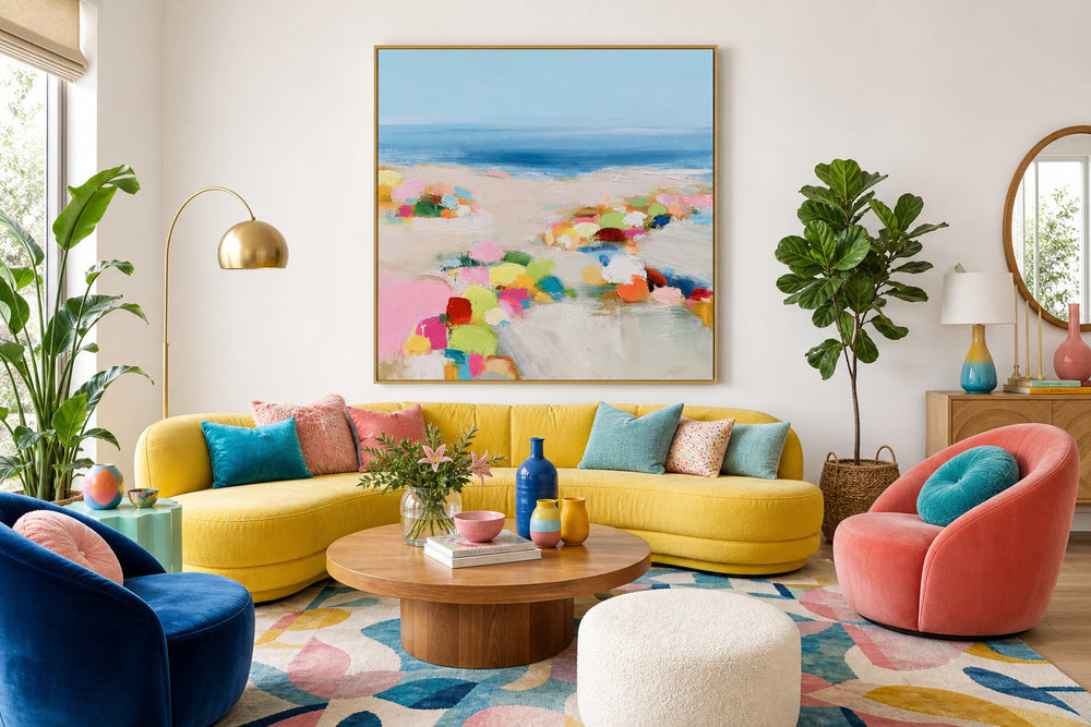 Cheerful Abstract Seascape Art Bright Colors For A Lively Home Interior