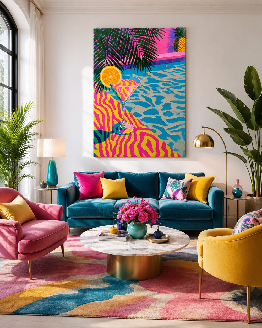 Retro Pop Art Swimming Pool Painting For Living Room And Lounge Wall Decor